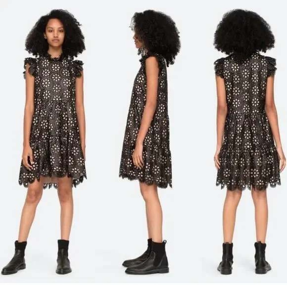 SEA New York Black Eyelet Dress‎ Size 6 Tiered Ruffle Party Cocktail (EUC)